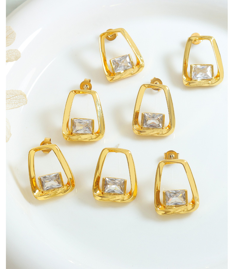 French Style Irregular Copper Ear Studs Inlay Zircon Copper Earrings