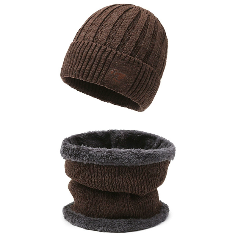 Knitted hat and neck warmer set unisex, 3‑piece with gloves, fleece‑lined, warm winter