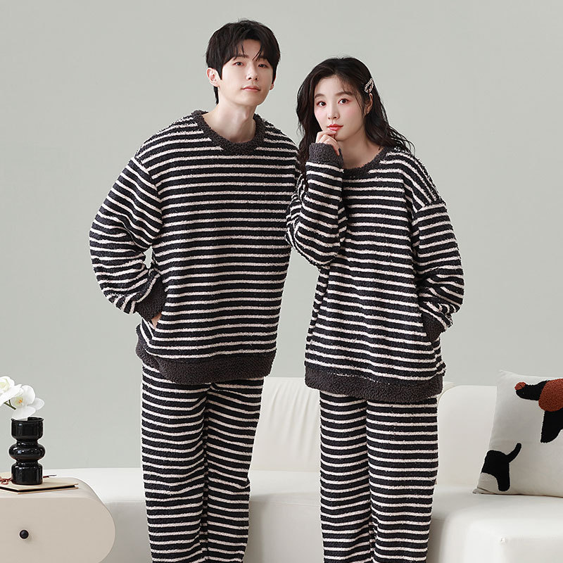 커플 잠옷 입고 여자 겨울 기모 플러스 사이즈 남성 산호 양털 긴 소매 홈웨어 세트 도매