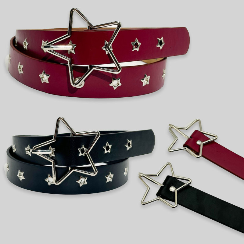 Cross-Border Punk Style Rivet Star Porous Quality Belt American Wide Belt Women's Jeans New Style Niche Y2