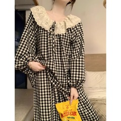 云朵棉 睡衣女春秋甜美大翻领蕾丝花边睡衣女家居服套装