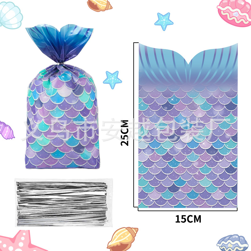 Comercio exterior en stock nuevo OPP sirena cóncava sirena fiesta de cumpleaños bolsa de regalo bolsa de caramelo de celofán