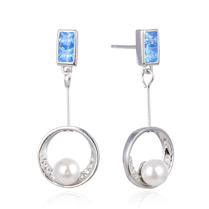 Pendientes redondos de circón de estilo simple de las mujeres estilo japonés y coreano s925 pendientes de perlas de plata temperamento estudiantil pendientes populares