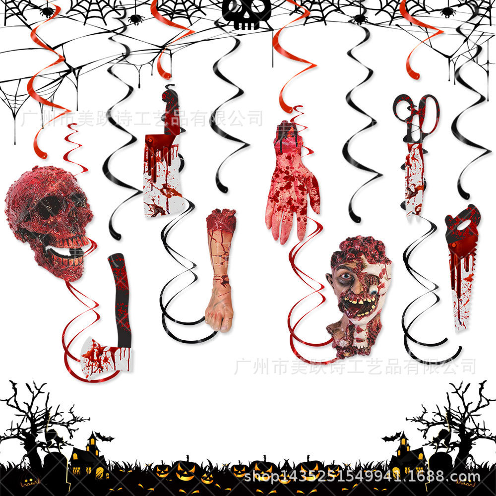 Wansheng fiesta mano y pie cuchillo espiral etiqueta Decoración de Halloween transfronteriza decoración de la casa encantada decoración colgante