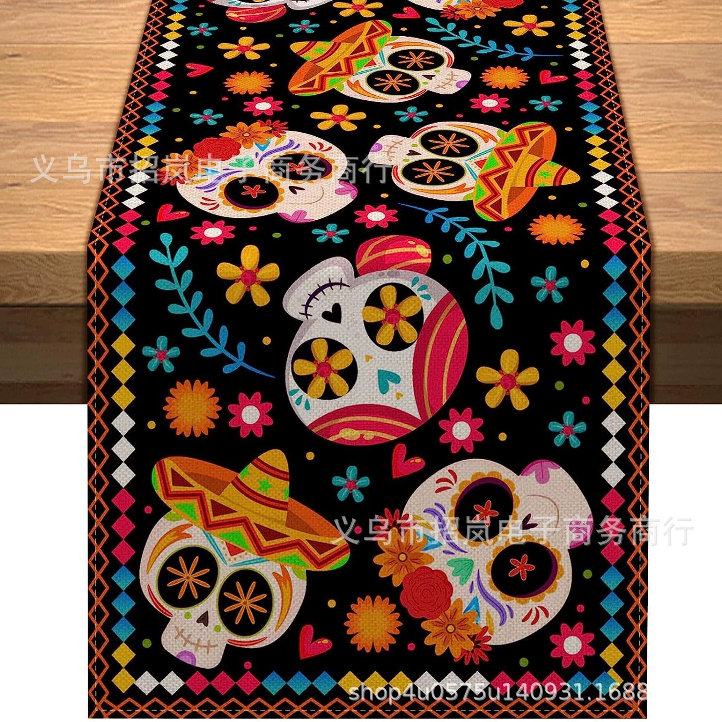 Amazon кросс-бордер новый мексиканский День Ммертве Day of the Dead флаг стола мексиканский сахарный череп кухонное и ресторанное оформление флаг стола