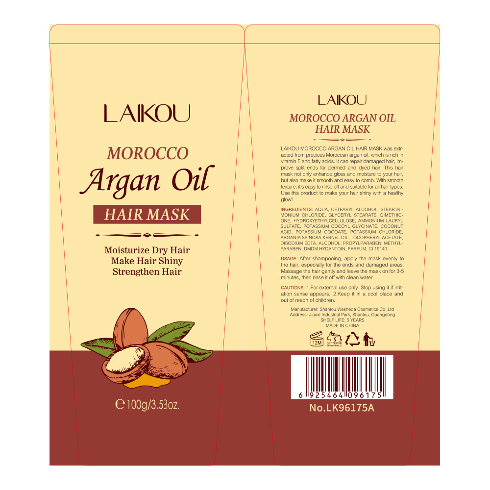 Cross-border LAIKOU Moroccan Hair Mask 100g: Smooth hair drying, Reduced split ends, smooth and lustrous hair mask undefined