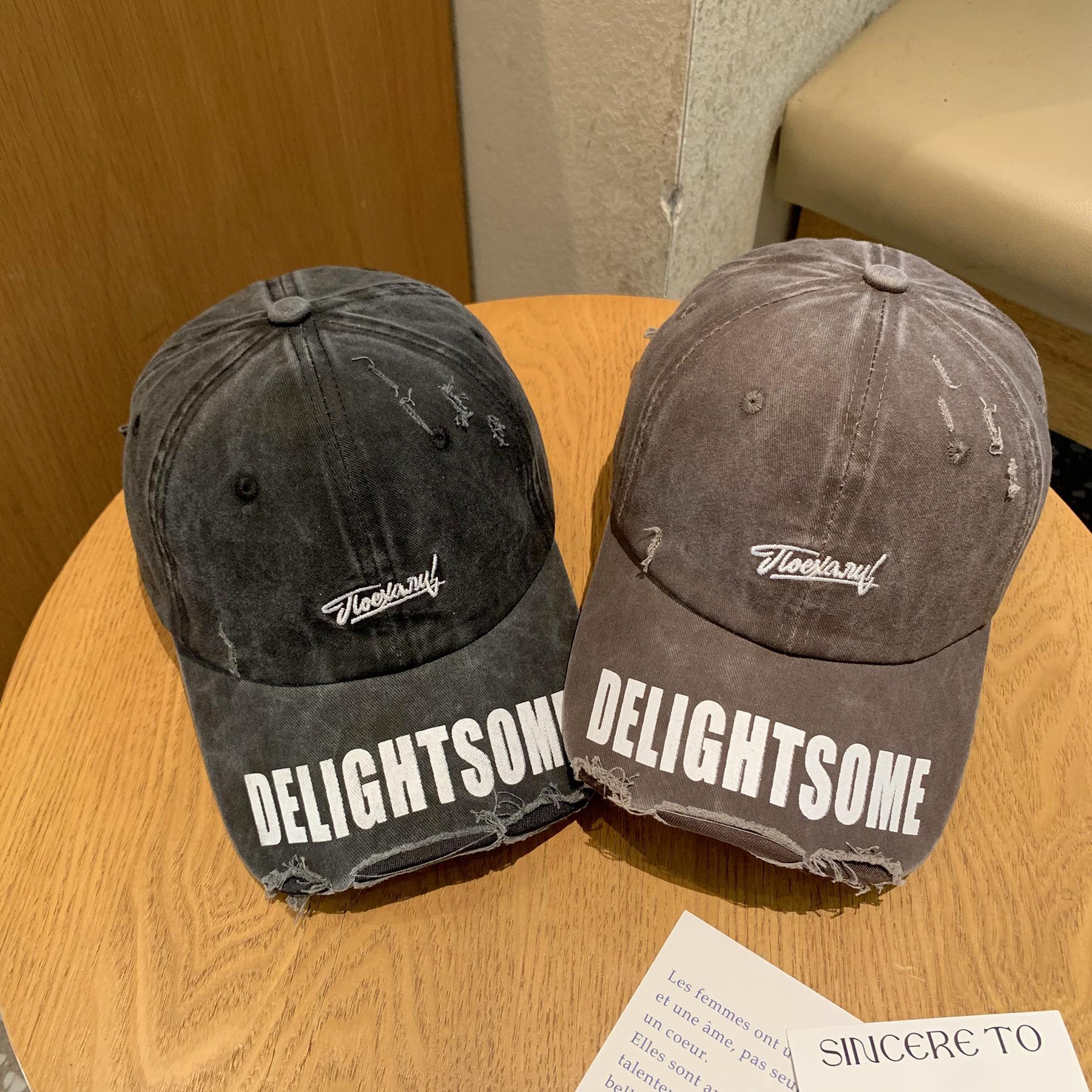 Retro estilo americano viejo lavado agujero sombrero de béisbol mujer primavera y otoño letras versátiles muestran cara gorra de lengua de pato hombre moda