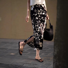 「水墨佳人」气质优雅印花醋酸吊带 墨染连衣裙开叉半裙26春夏の