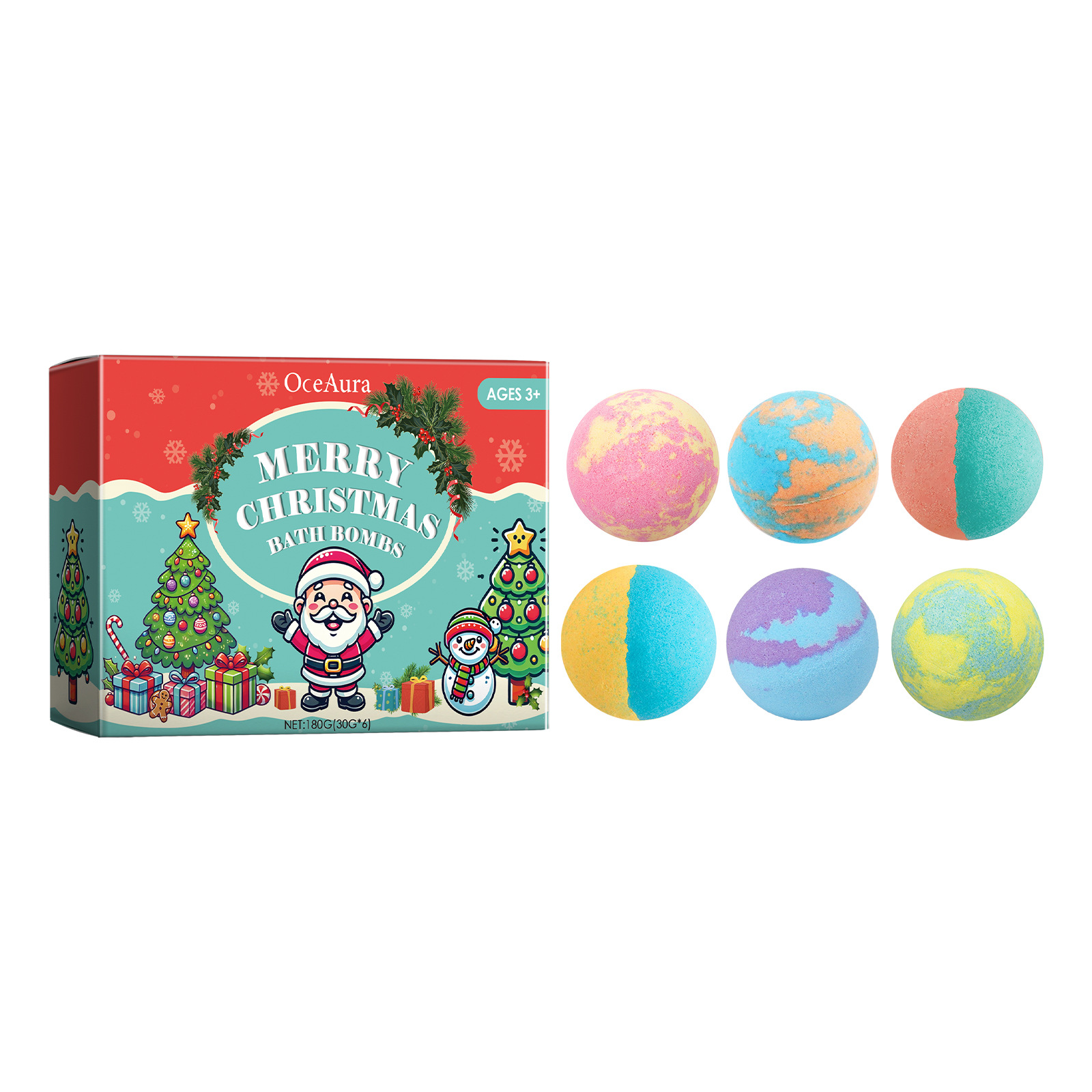 Boule de bain colorée de Noël, boule de bain nettoyante hydratante et parfumée aux plantes pour douche à bulles_voghion.com
