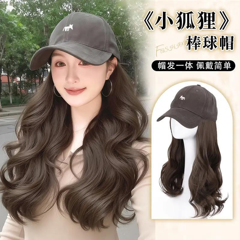 Wig Hat All-in-One Women's 2024 Autumn and Winter New Internet Celebrous Little Fox Baseball Hat with Fake Hair Women's Full Head Cover