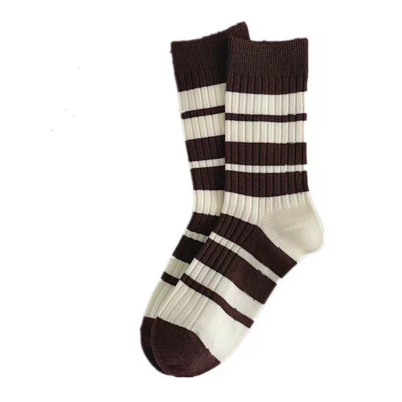 Mid-Length Knee Socks (Tide) Coffee & Navy, Bear Jacquard Motif, 5-Pattern Pack