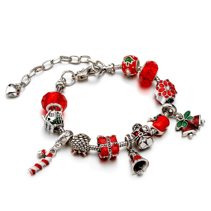 Europea y americana DIY con cuentas de hueso de serpiente cadena cuentas de vidrio muñeco de nieve muleta pulsera Navidad campana regalo Navidad pulsera