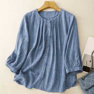 Actual Shot of 2025 New Shan Lan Xia Pure Color Casual Heavy-Duty Buttoned Artistic Versatile Breathable Shirt for Women Cotton and Linen National Style