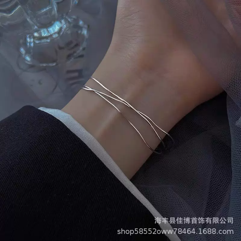 S925纯银3层蛇骨手链简约气质风手链送女生礼物批发