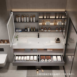 新款双层岩板无缝陶瓷盆浴室柜卫生间洗手盆洗脸洗漱台盆柜组合