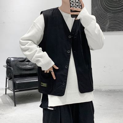 工装马甲男秋季新款港风休闲外穿坎肩机能风街头潮流宽松无袖外套