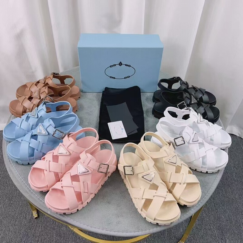 High-set version 2025 p home solid color thick-soled heightening women's sandals triangle logo hollow woven Roman shoes pig cage shoes High-set version 2025 p home solid color thick-soled heightening women's sandals triangle logo hollow woven Roman shoes pig cage shoes