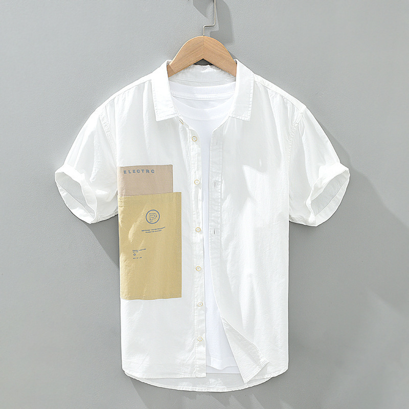 1238 Men's Cotton Short-sleeved Shirt Trendy Business Casual Summer Thin Square Collar Contrast Color Printing Men's Clothes 1238 Men's Cotton Short-sleeved Shirt Trendy Business Casual Summer Thin Square Collar Contrast Color Printing Men's Clothes