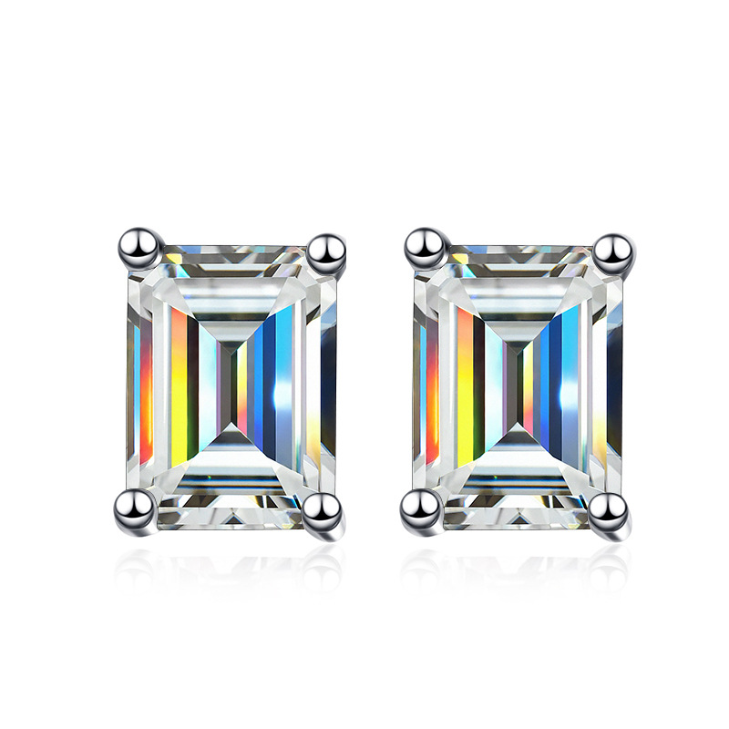 Azul-verde rectangular esmeralda cortado pendientes de piedra de moissanita rosa pendientes de piedra de moissanita plata joyas exclusivas transfronterizas