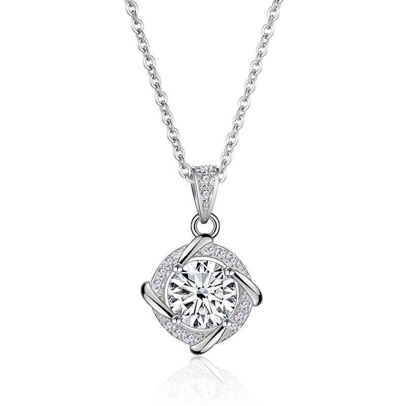 Ventas transfronterizas calientes de plata esterlina collar azul verde rosa de un quilate collar de piedra de moissanita temperamento clásico