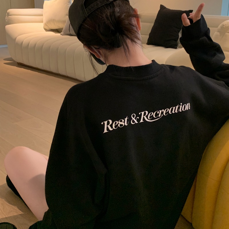 RestandRecreation丸首のパーカーの女性の秋の韓国の小さい大衆の頭のカップルのゆったりしているファッションのブランドの上着