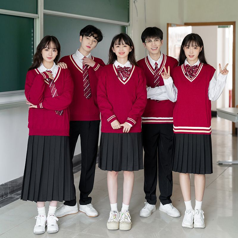 jk制服红色毛衣班服学院风初中高中学生毕业运动会合唱团演出服装|undefined