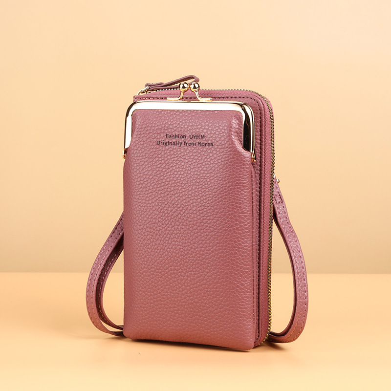 Nuevo bolso del teléfono móvil Bolso pequeño de las mujeres Cartera de cremallera vertical Patrón de lychee de moda japonesa y coreana Bolso bandolera multifuncional