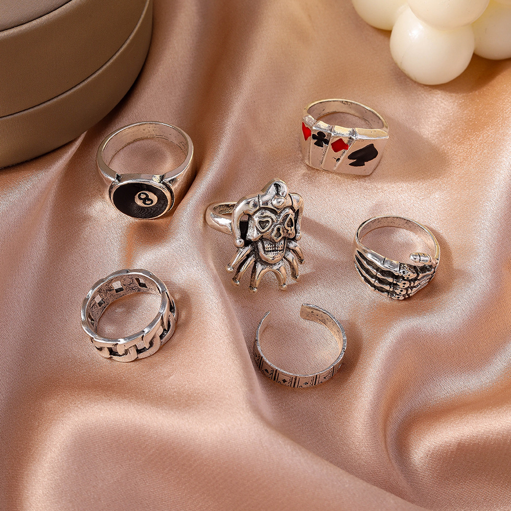 Retro Skull And Poker Card Ring Set For Men Hip Hop Style_voghion.com