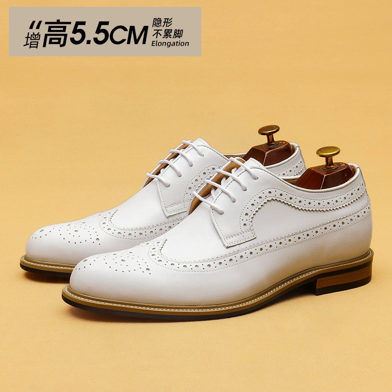 [Vip исключительно] невидимое внутреннее увеличение свадебных жениха белые кожаные туфли мужские кожаные деловые ботинки Bullock мужские туфли