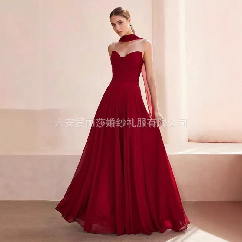 New Foreign Trade Evening Dress, Sexy Strapless Light Luxury Engagement Strapless Robe, Elegant Long Solid Color Ball Gown New Foreign Trade Evening Dress, Sexy Strapless Light Luxury Engagement Strapless Robe, Elegant Long Solid Color Ball Gown