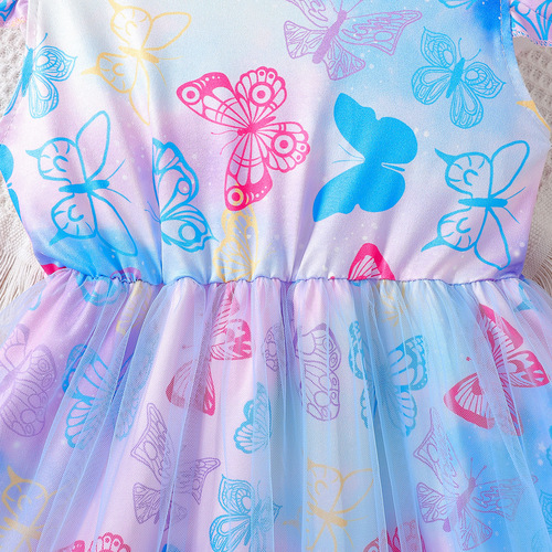 Girls' Butterfly Dress Summer Thin Version 2025 Trendy Children's Summer Wear Baby Girl Short Sleeve Dress Fashion