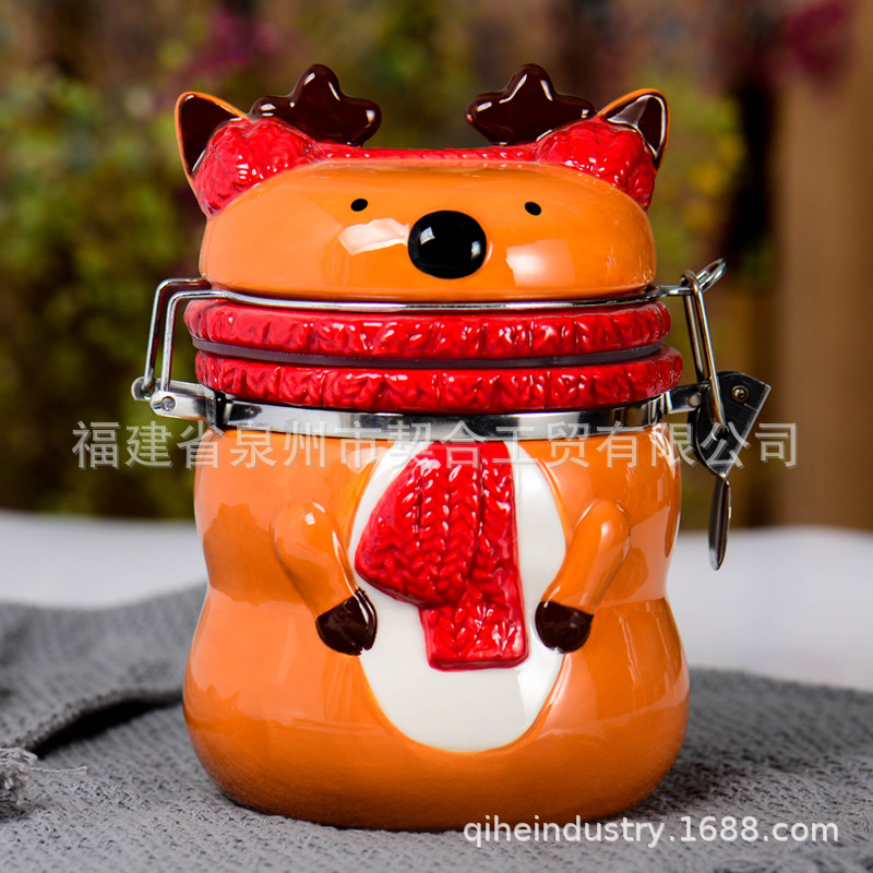 Caricatura de cerámica pintada a mano dulces galletas de Navidad almacenamiento de latas de sellado de cocina comercio exterior