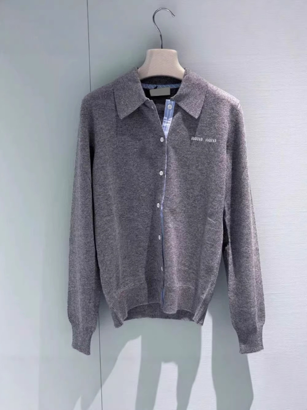 Niche Design 2025 Early Spring New Style Navy Blue Letter Logo Turn-Down Collar Cashmere Polo Shirt Long-Sleeve Knitwear