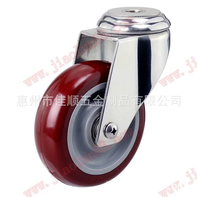3寸4寸5寸中型聚氨酯304不锈钢孔顶万向脚轮|不锈钢丝杆脚轮|PU轮