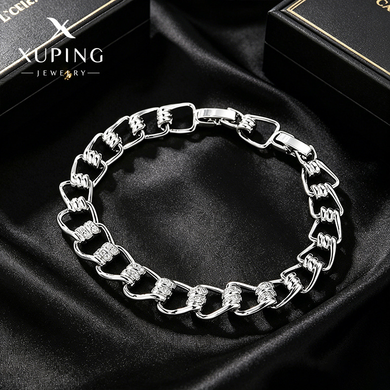 Pulsera Xuping de diseño exclusivo, chapada en aleación blanca, estilo moderno y sencillo para hombre.
