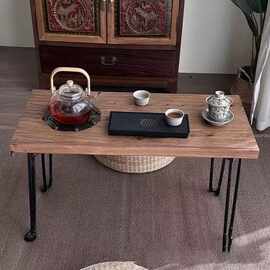 老榆木围炉煮茶桌可折叠铁艺长方形禅意喝茶围炉桌家用户外烧烤桌