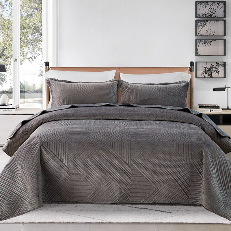 Juego de Ropa de Cama de Terciopelo Cristalino de Color Sólido Estilo Comercio Exterior, Cubrecama Acolchado de Tres Piezas, Manta Informal para el Hogar, Venta al por Mayor