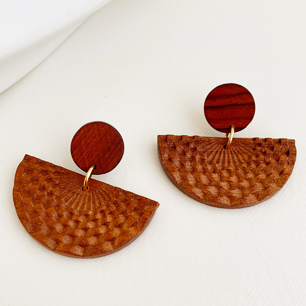 1 Pair Ethnic Style Sector Oval Water Droplets Wood Womenu0027S Chandelier Earrings