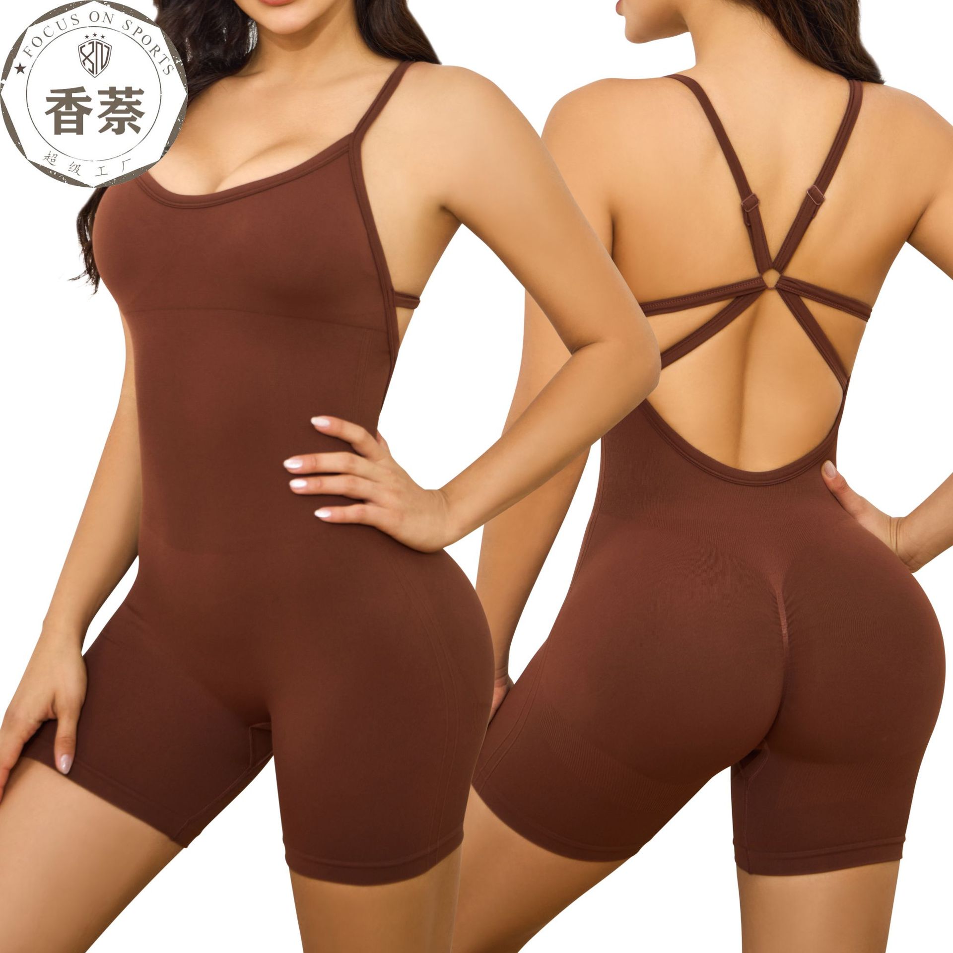 Cross-border European and American Explosions Seamless Sports Fitness Beauty Back Siamese Yoga Suit Tight Belly Tight High Elastic Hip-lifting Clothes
