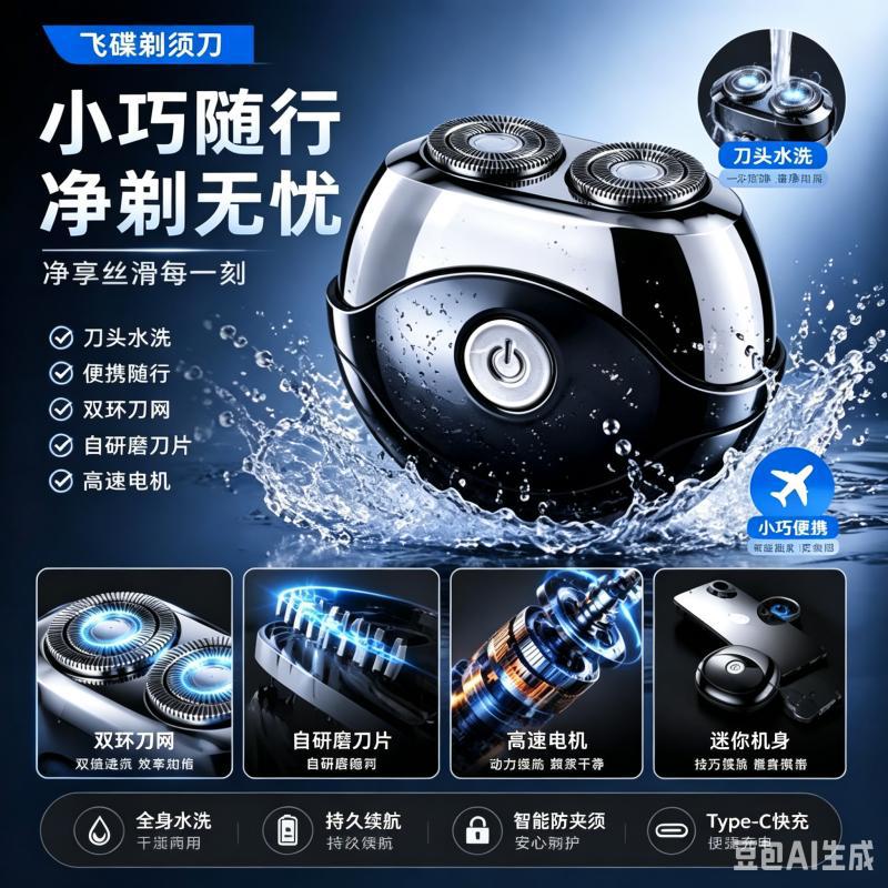 Afeitadora Eléctrica Portátil de Doble Cuchilla de ABS con Absorción Magnética y Cabezal Flotante