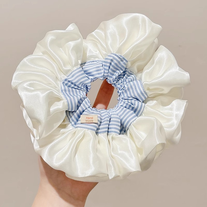 Ballet coreano crema satén rayas azules collar de cabello intestino grueso mujer sensación alta cuerda de cabello cuerda de cabeza duradera