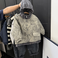 冬の男の子の偽の2つの帽子の綿入れの服のアメリカの汚い風はアルファベットを染めて綿を挟んで色を合わせます。