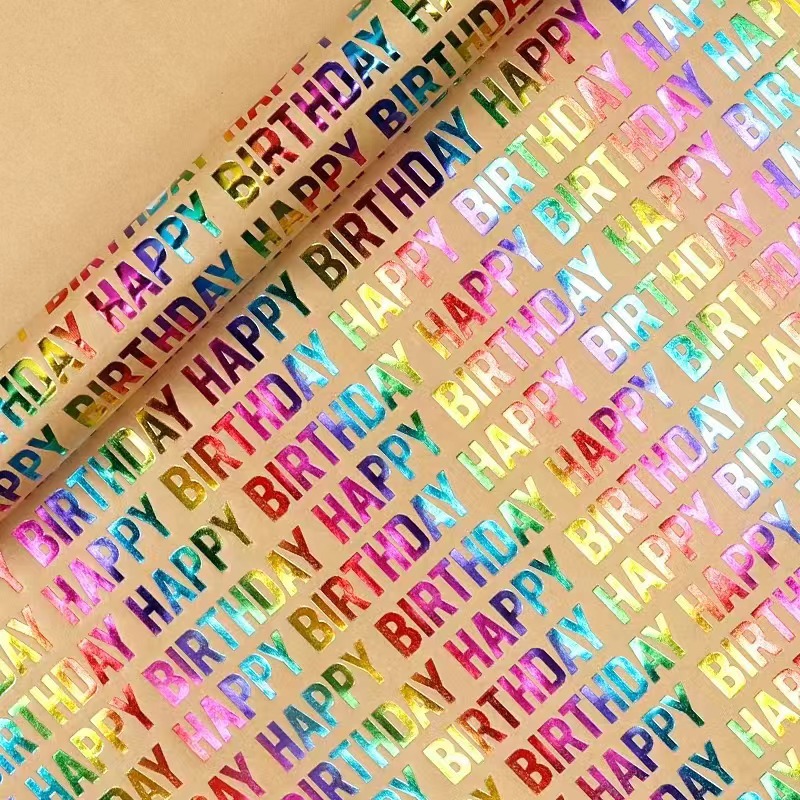 Transfronterizos para feliz cumpleaños, regalo de San Valentín, papel de embalaje de alto nivel, estampado concavo, rollo de kraft retro
