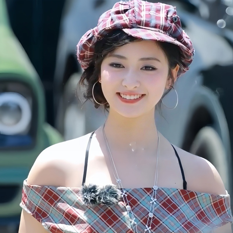 中餐厅沈月同款帽子红色格纹云朵八角帽夏季大头围显脸小贝雷帽女|undefined