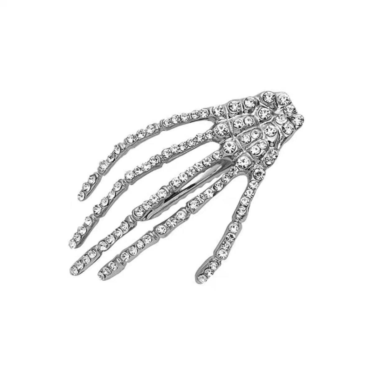 Capelli in metallo con teschio di Halloween in stile vintage europeo e americano per ragazze, fermaglio laterale scintillante con strass in stile coreano_voghion.com