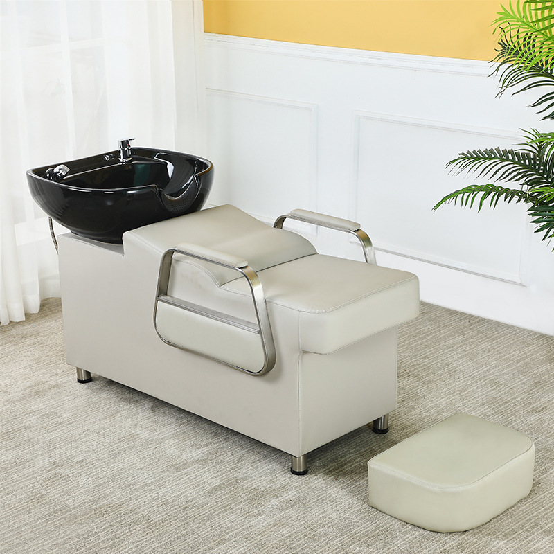Venta directa de fábrica Red de celebridades de Internet medio acostado Barbería Cama de champú de moda Peluquería simple de alta gama Peluquería Peluquería de cerámica cama de descarga