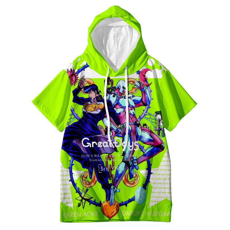 Wonderful Adventure Animation Peripheral Short-sleeved Hooded Men's and Women's Second-dimensional Peripheral Hooded T-shirt Men's Spring and Summer