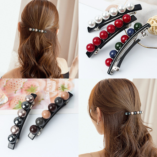 Korean Style Imitation Pearl One-Sided Spring Clip Hairpin Versatile Hair Clip Women's Hair Accessories Fashion Top Clip Side Clip Wholesale