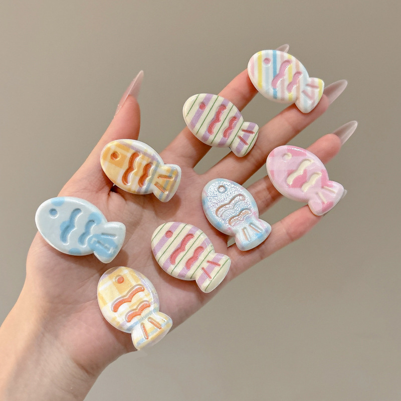 Crema rosa a cuadrícula pequeña pinza para el cabello de pez dulce polivalente chica adorable pinza lateral pinza para el cabello adorno nuevo clip