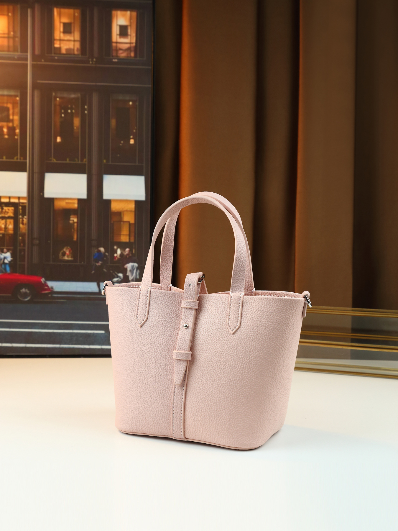 Lychee Pattern Women's Handbag Solid Color Bucket Bag Versatile Shoulder/Crossbody Bag For Commuting PU Leather Zipper Closure Medium Size_voghion.com